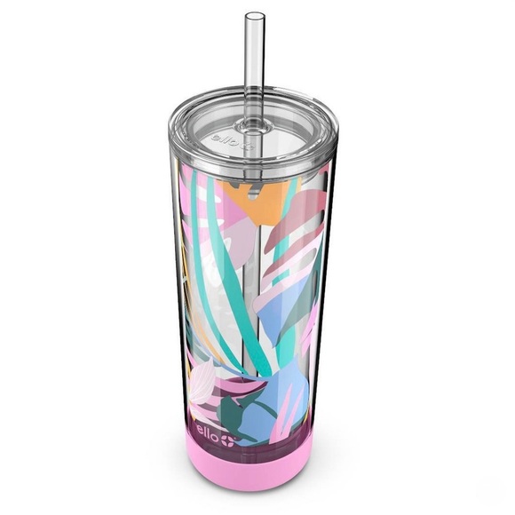 NWT Ello Monterey 24 oz double wall plastic floral tumbler w/ straw lid - Picture 1 of 3